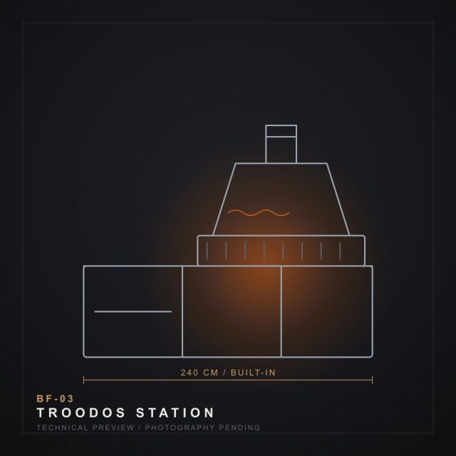 Troodos Station — technical drawing of a built-in outdoor kitchen cooking station